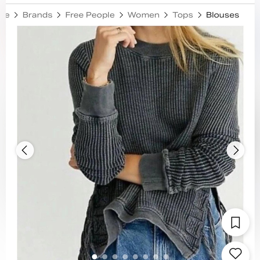 Free People Charcoal Gray Ribbed Crewneck Sweater